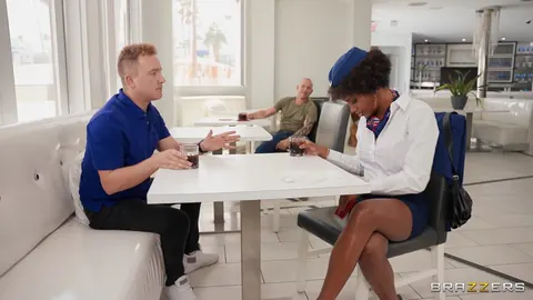 Lacey London: Short-Haired Ebony Woman Strokes Two Men and Fucks in a Threesome – photo 1 of 21