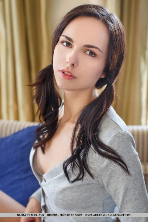 Nasita: Slim Brunette in Pigtails Strips Off Her Lingerie and Spreads Her Legs – photo 8 of 18