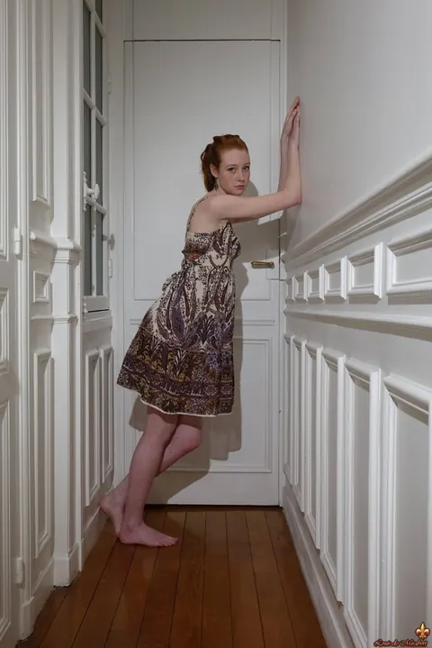 Nathalie Lawson: Pale Redhead Lifts Her Skirt to Show Panties – photo 14 of 16