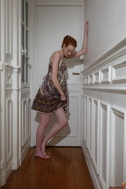 Nathalie Lawson: Pale Redhead Lifts Her Skirt to Show Panties – photo 15 of 16