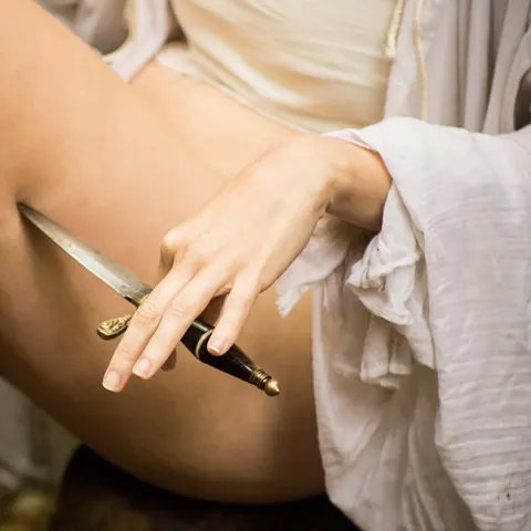 European Woman Bound Outdoors Fingers Herself to Pleasure – photo 7 of 16