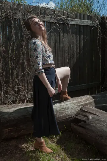 Thick Pale Amateur in a Uniform Spreads Her Hairy Pussy Outdoors