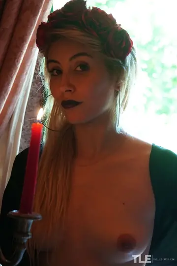 Blonde PAWG in Stockings Inserts Candles in Ass and Pussy