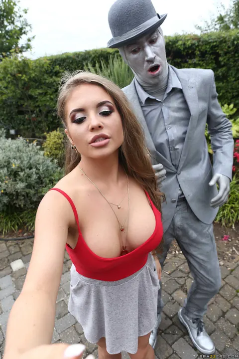 Alessandra Jane: Blonde Babe with Big Tits Sucks and Fucks Masked Man Outdoors – photo 2 of 21