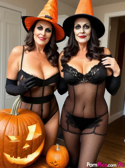 AI-Generated Busty Curly Women Pose in Panties at Halloween Party – photo 7 of 11