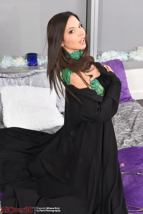Milana Ricci: Slim Brunette MILF Poses in Lingerie and Heels with Flowers – photo 2 of 15