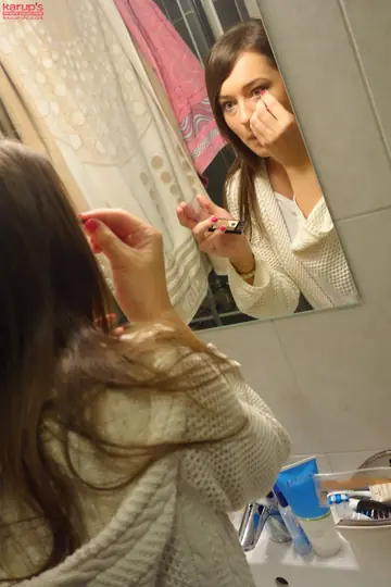 Savannah Secret – Hairy Brunette Undresses from Lingerie and Jeans in the Bathroom