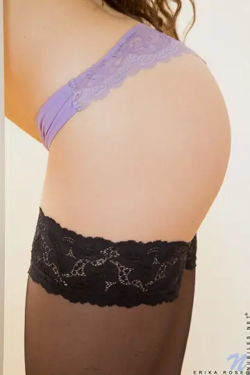 Skinny Curly Brunette Fingers Her Pussy in Stockings