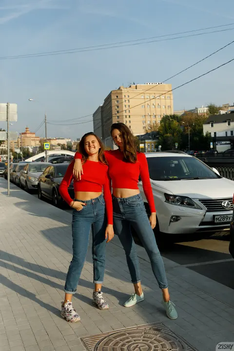 Alevtina Batman: Brunette Russian and Friend Flash Asses in Jeans Outdoors – photo 3 of 13