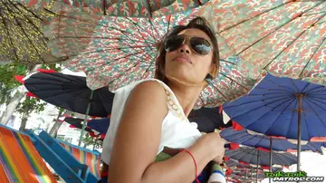 Thai Babe in Glasses Strips Her Bikini Outdoors for POV Cowgirl Sex