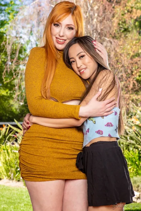 Alexia Anders: Tall Asian MILF and Redhead Kiss and Finger in Skirts – photo 3 of 20