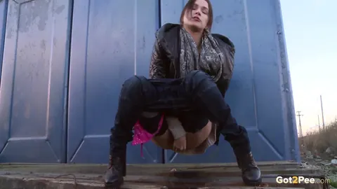 European Woman Pulls Jeans Aside and Spreads Her Hairy Pussy Outdoors – photo 12 of 15