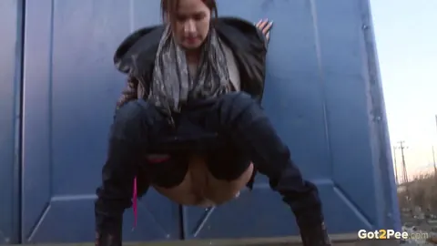 European Woman Pulls Jeans Aside and Spreads Her Hairy Pussy Outdoors – photo 5 of 15