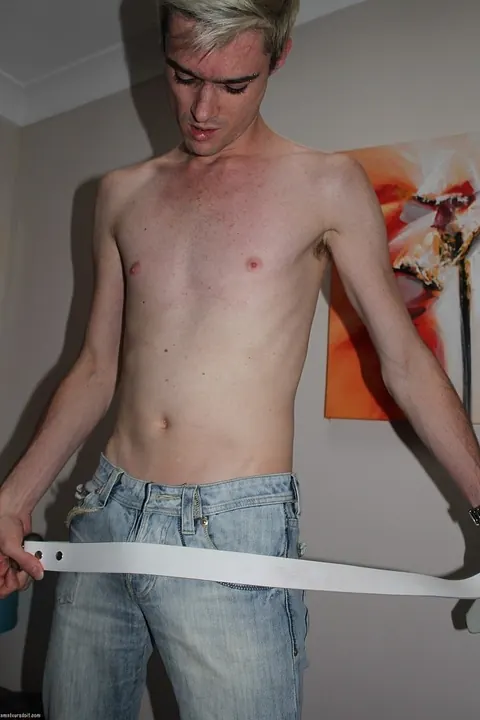 Blonde Man Strips and Strokes His Cock on the Bed – photo 10 of 21