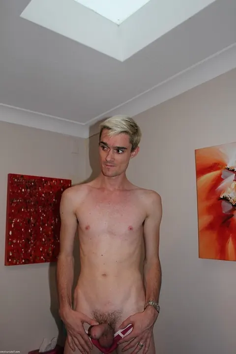 Blonde Man Strips and Strokes His Cock on the Bed – photo 13 of 21