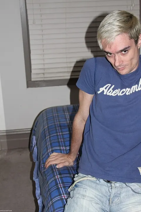 Blonde Man Strips and Strokes His Cock on the Bed – photo 7 of 21