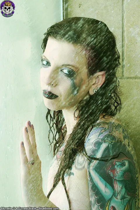 Penny Poison: Tattooed Redhead with Big Enhanced Tits Poses in the Bathroom – photo 11 of 15