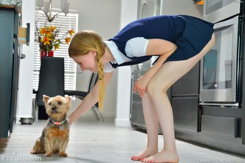 Charlotte Carmen: Petite Blonde in a Uniform Strips and Spreads Outdoors – photo 13 of 20