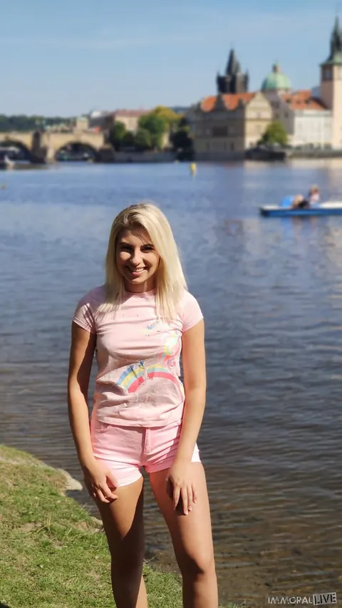 Lilly Bella: Blonde with Natural Tits Flashes Her Chest Outdoors Then Fucks – photo 4 of 21