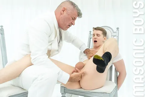 Blonde Twink Tied to Chair Gets Ass Fingered by Older Man – photo 9 of 15