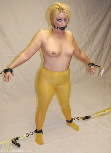Thick Blonde MILF in Yellow Pantyhose Sucks Cock After Gag Removal