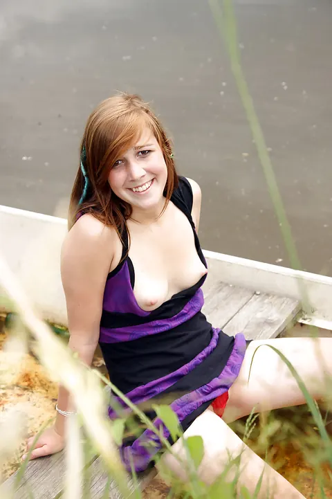 Alexis Crystal: Brunette with Small Natural Tits Pulls Panties Aside Outdoors – photo 2 of 16