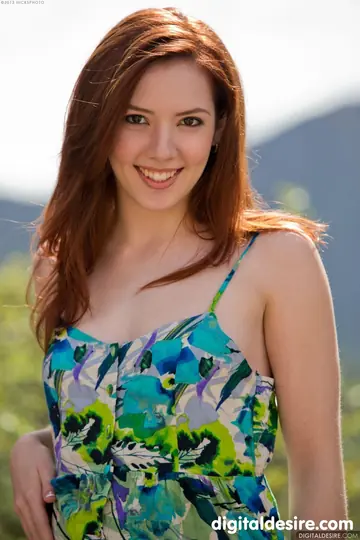 Petite Redhead Strips Out of Her Dress and Fingers Her Trimmed Pussy Outdoors