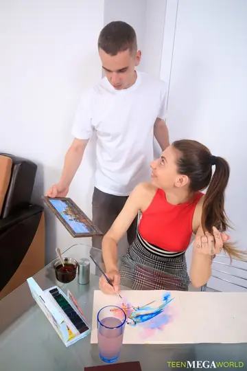 Slim Russian Brunette in Panties Enjoys Sex and Gives a Handjob