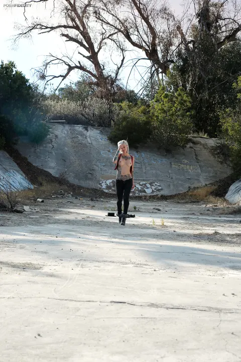 Kleio Valentien: Blonde with Enhanced Tits and Tattoos Gets Feet Worshiped Outdoors – photo 6 of 17