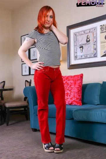 Redhead Trans Woman Strips Naked and Spreads Her Legs