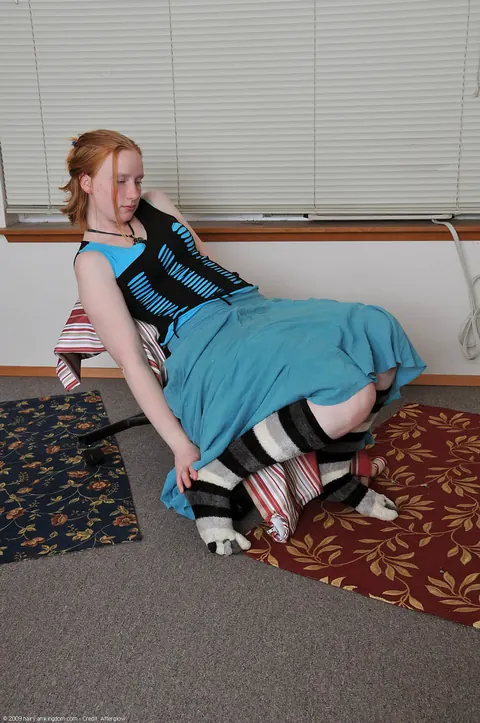 Petite Redhead with Short Hair Spreads Her Pussy in Socks – photo 2 of 20