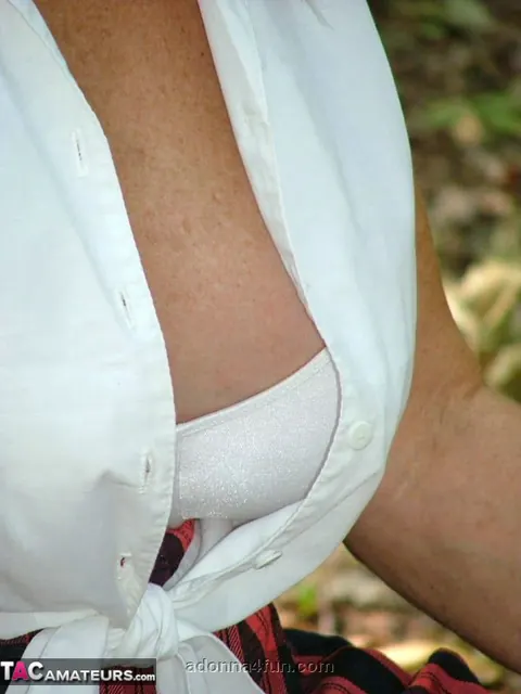 MILF Flashes Her Big Tits Outdoors in Panties and Socks – photo 3 of 15