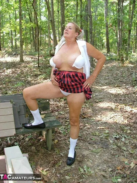 MILF Flashes Her Big Tits Outdoors in Panties and Socks – photo 8 of 15