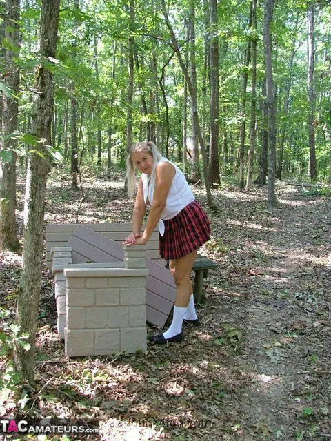 MILF Flashes Her Big Tits Outdoors in Panties and Socks – photo 1 of 15