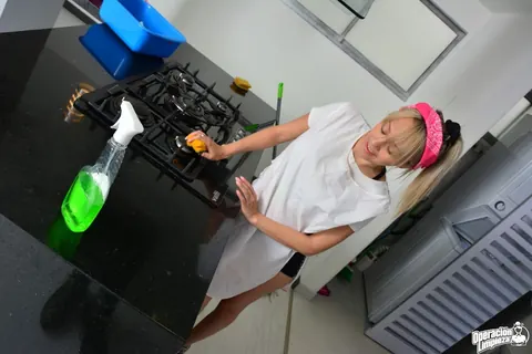 Karla Rivera: Busty Blonde Colombian Maid Strips in the Kitchen for Sex – photo 9 of 17