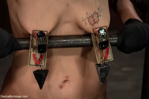 Tati Russo: Blonde in Metal Bondage Spreads Her Pussy During Nipple Play – photo 12 of 17