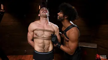 Hairy Man Bound in Bondage Restraints