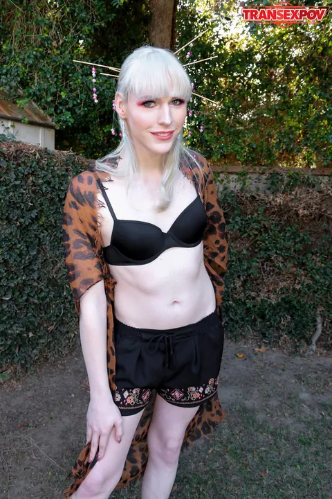 Blonde Trans Woman Gives a Handjob Outdoors – photo 2 of 16