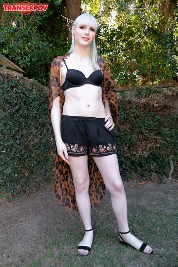 Blonde Trans Woman Gives a Handjob Outdoors