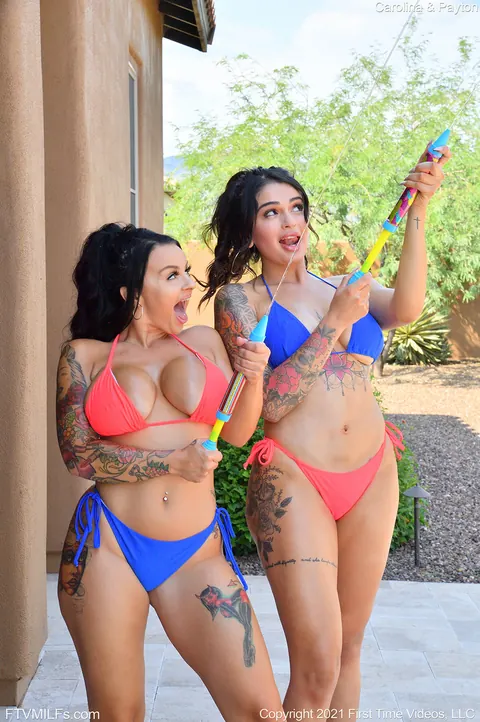 Carolina Cortez: Tattooed Latina MILFs Strip Bikinis for Toy Play by the Pool – photo 5 of 15