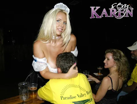 Karen Fisher: Blonde MILF in Barmaid Uniform Shows Off Her Big Tits – photo 10 of 16