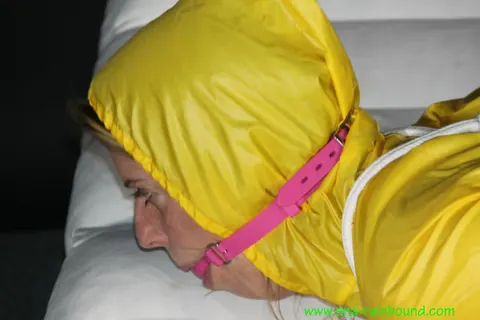 Thick Woman Hogtied in Yellow Latex Rain Suit and Boots – photo 8 of 16