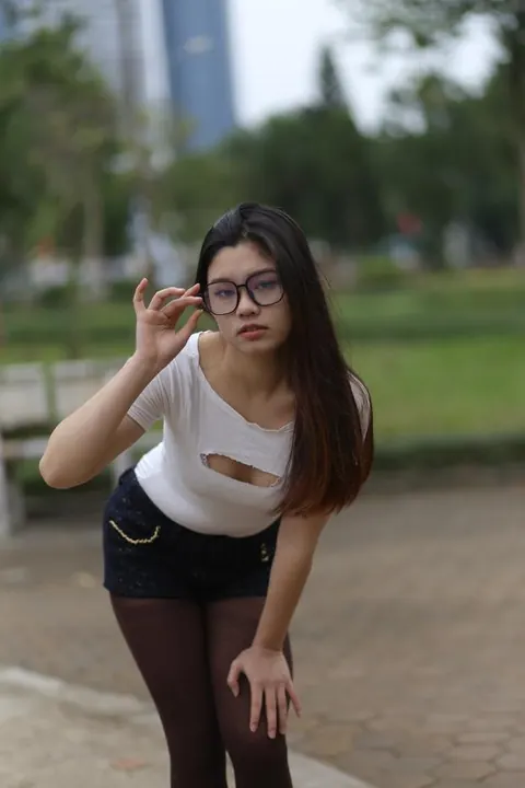 Petite Asian Brunette Strips Out of Her Tight Jeans Outdoors – photo 12 of 21