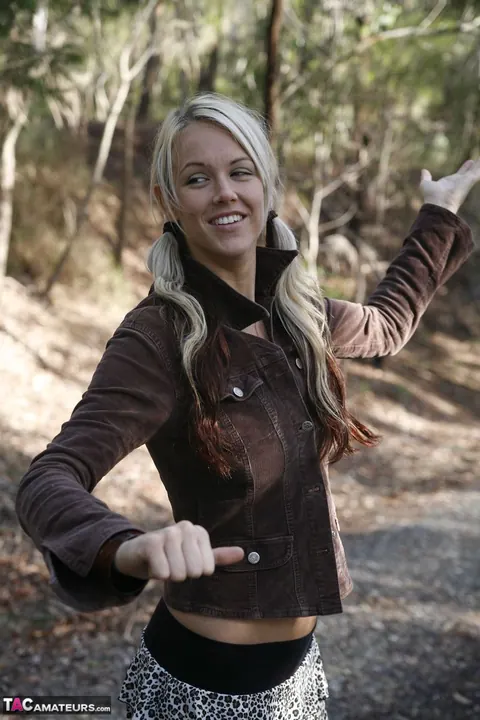 Aussie Jewel: Tall Blonde in Pigtails Flashes Her Big Tits Outdoors – photo 2 of 16