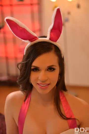 Busty Spanish Brunette in Bunny Costume Rides Cowgirl for Tit Cumshot