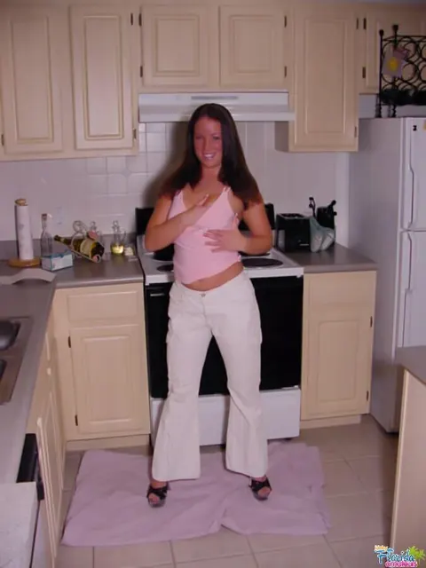 Busty Brunette Pisses in High Heels in the Kitchen – photo 1 of 12