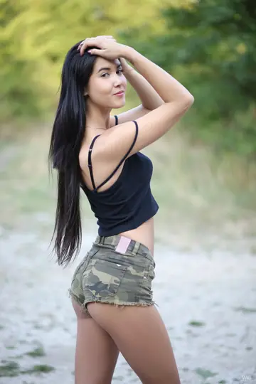 Tall Czech Brunette Bares All and Pees on a Gravel Road