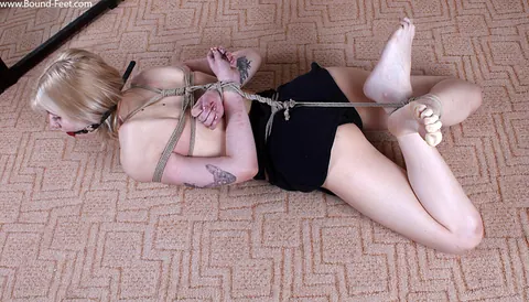 Tattooed Blonde in Shorts Bound and Ball Gagged Face Down – photo 8 of 16