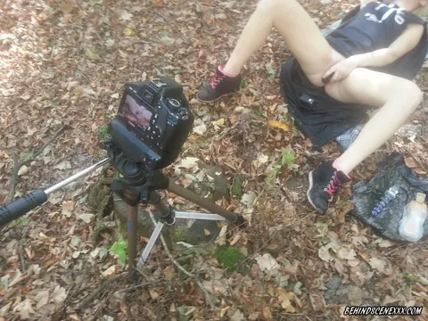 PAWG Masturbates with a Dildo on Leafy Forest Ground – photo 1 of 20