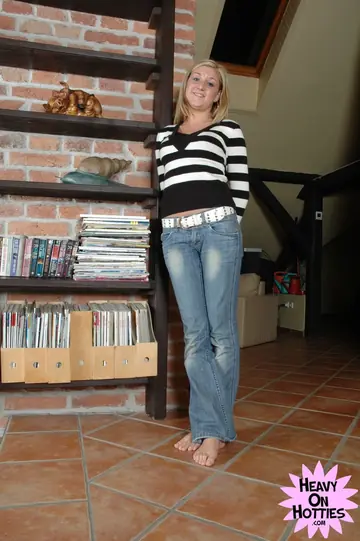 Blonde Woman Pulls Her Panties Aside for Sex at Home